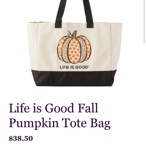 Life Is Good Pumpkin Tote NWT - Picture 2 of 5